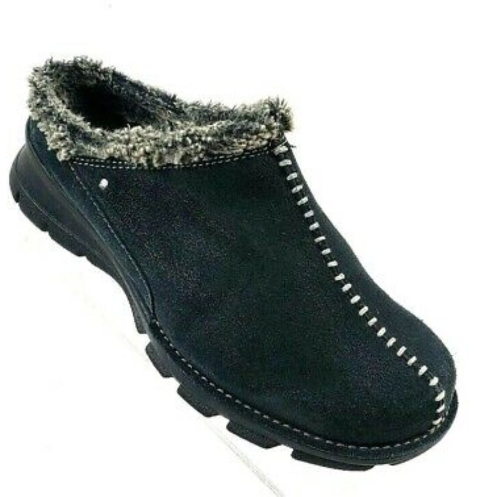 Columbia Cortina Black Shearling Suede Mule sz 7 EUC